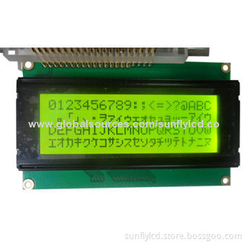 20x4 Background LCD Display with Yellow-green LED Backlight, Positive, Supports 3